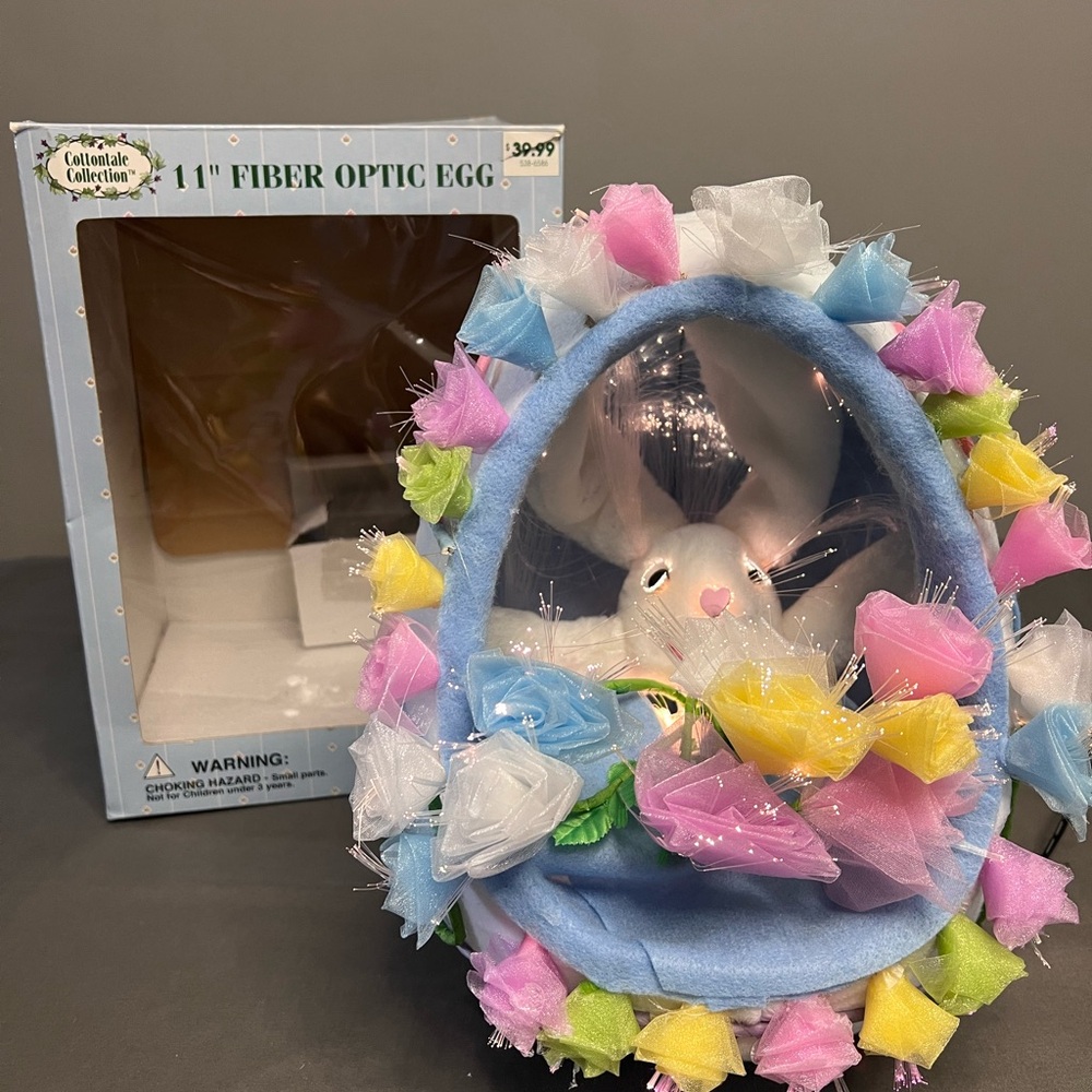 VTG Cottontale 11” Fiber Optic Easter Egg & Bunny Color Changing W/ Box 2001